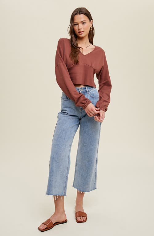 Wishlist Long Sleeve Cotton Underbust Top In Brown