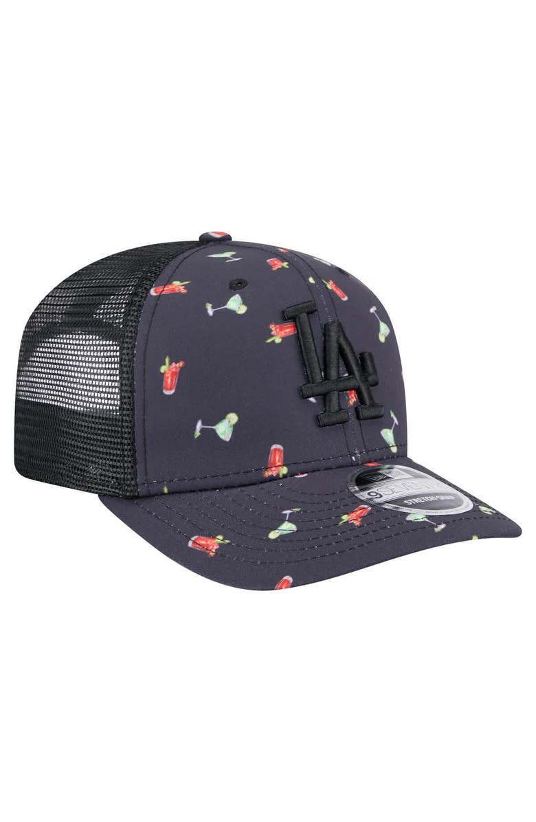 New Era Men's New Era Black Los Angeles Dodgers Adventure Drinks Pattern 9SEVENTY Stretch-Snap Hat, Alternate, color, Navy