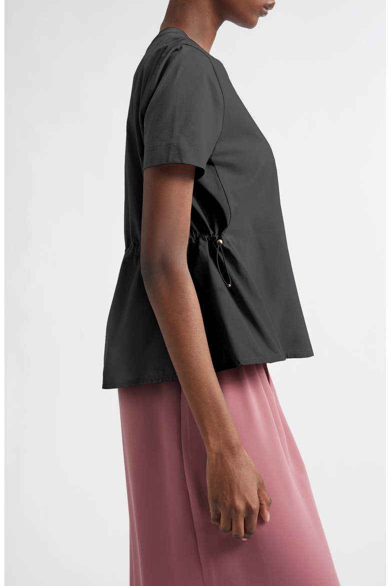 Drawcord Detail Taffeta Panel Cotton T-Shirt, Alternate, color, BLACK
