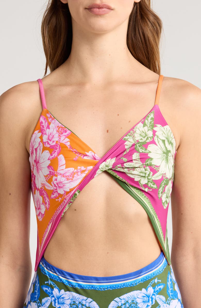 FARM Rio Floral Elegance Mixed Scarves Cutout One-Piece Swimsuit, Alternate, color, 