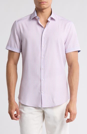 Soul Of London Stretch Short Sleeve Button-up Shirt In Pink