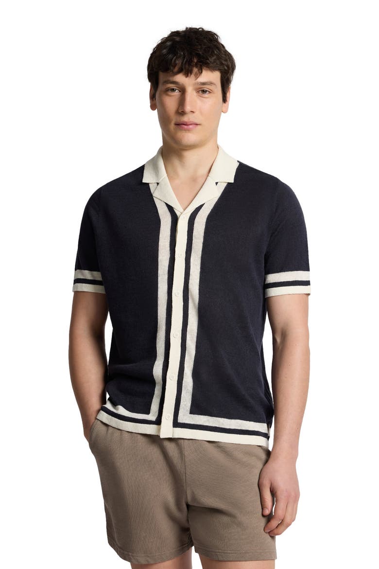 Linen Knit Camp Short Sleeve Shirt, Alternate, color, Midnight/Egret