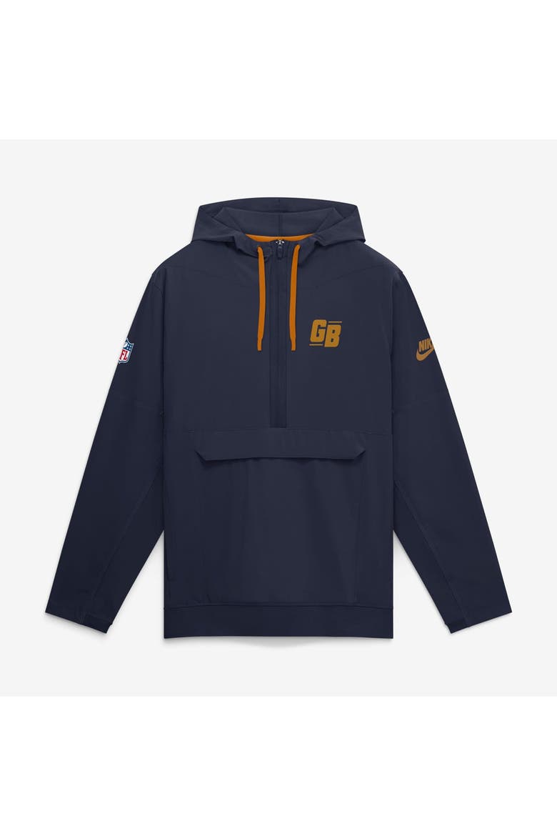 Men's Nike Navy Green Bay Packers Sideline Broken Rules Alternate Anorak Half-Zip Hooded Jacket, Main, color, Navy