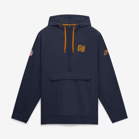 Men's Nike Navy Green Bay Packers Sideline Broken Rules Alternate Anorak Half-Zip Hooded Jacket