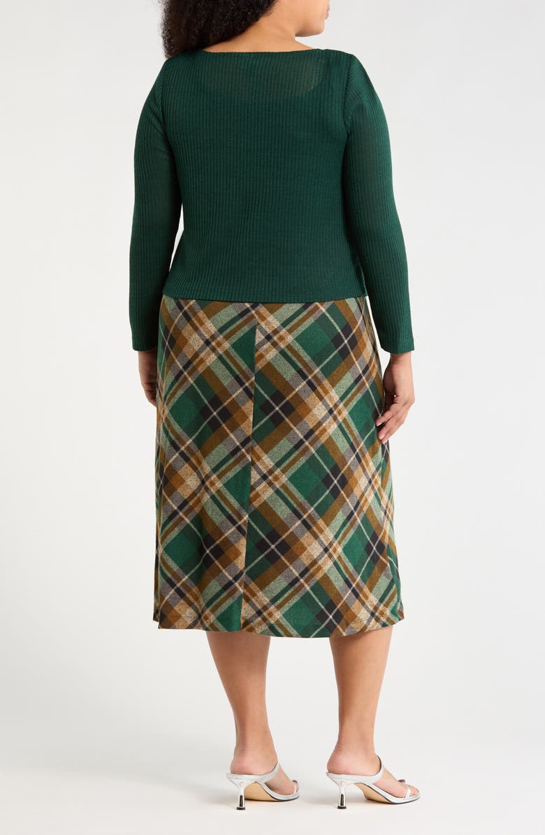 Connected Apparel Mixed Media Long Sleeve Midi Dress, Alternate, color, Hunter