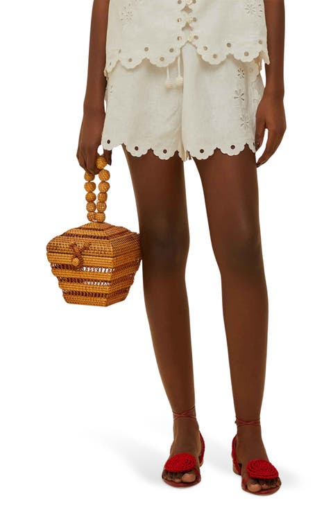 ショートパンツ FARM RIO Linen perforated shorts Farm Rio Macaw Bloom Scalloped Linen Shorts | Neiman Marcus