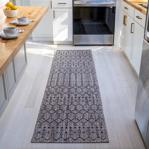 Jonathan Y Ourika Moroccan Geometric Textured Weave Indoor/outdoor Area Rug In Natural/black