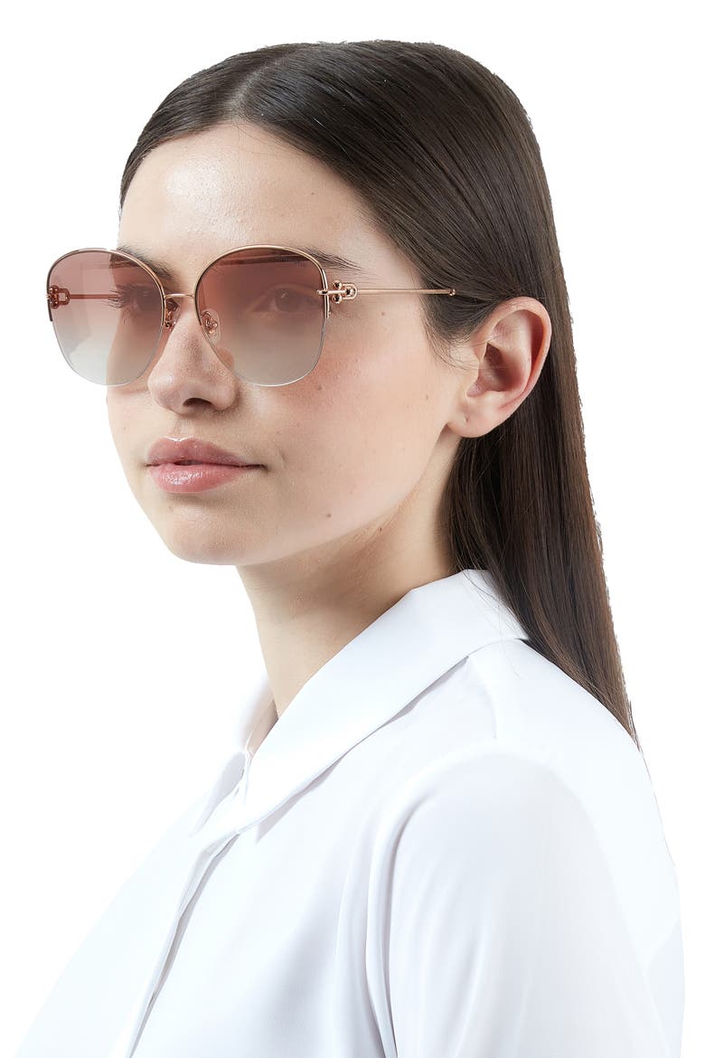 58mm Semirimless Round Sunglasses, Alternate, color, RUBEDO/ GREY MIRROR ROSE GOLD