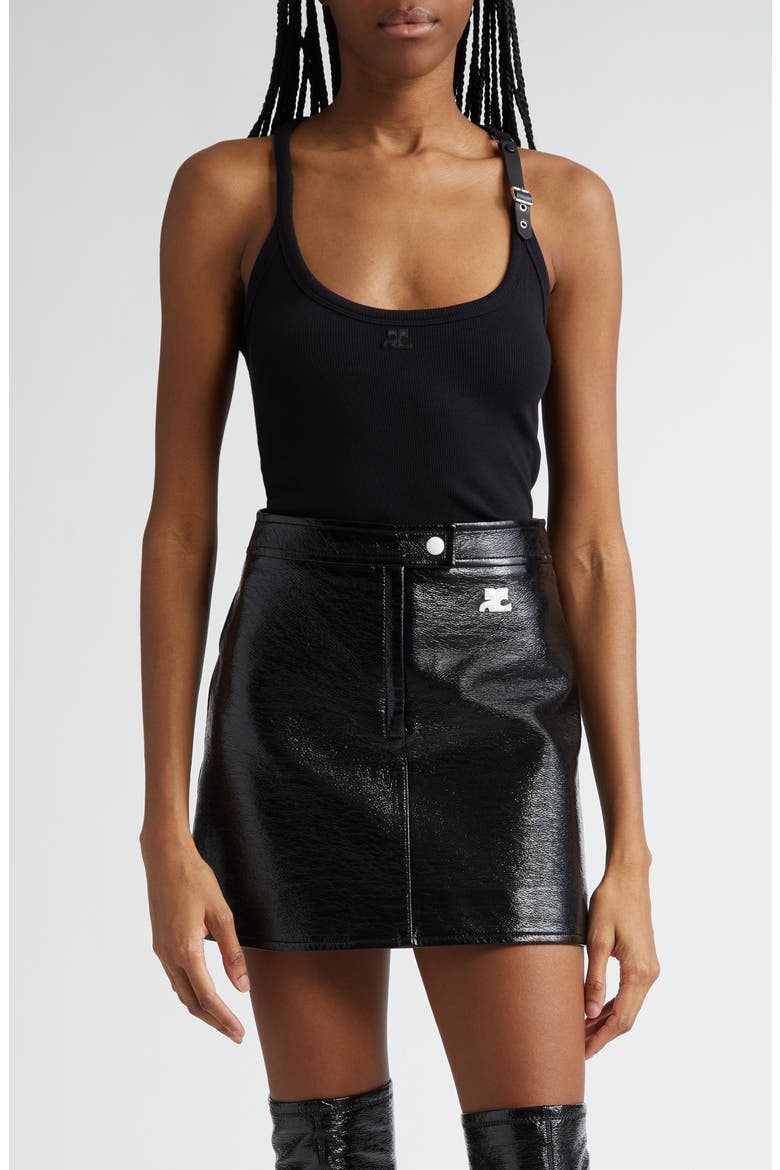 Holistic '90s Buckle Detail Rib Tank Top, Main, color, BLACK