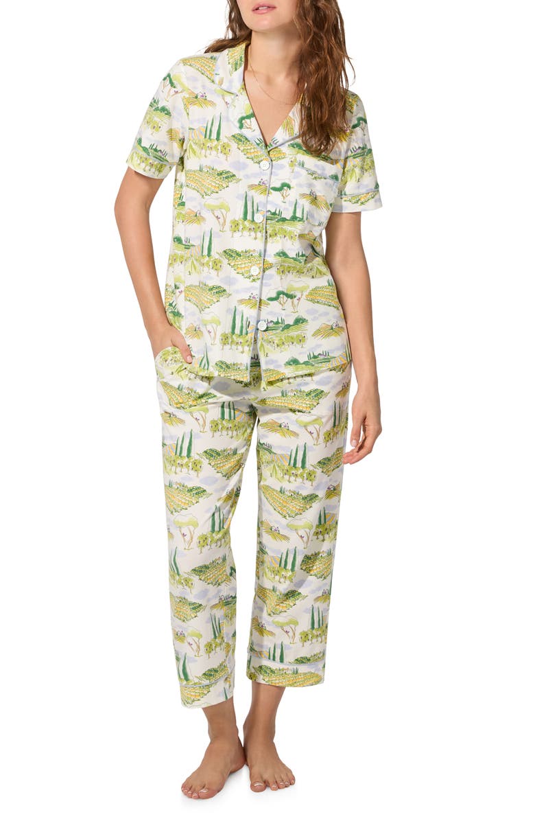 BedHead Pajamas Print Jersey Crop Pajamas, Alternate, color, Wine Country