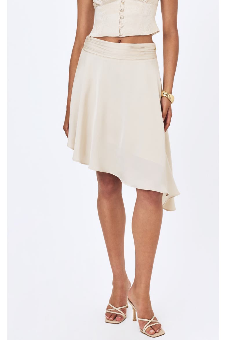 Galina Satin Asymmetrical Midi Skirt, Main, color, White