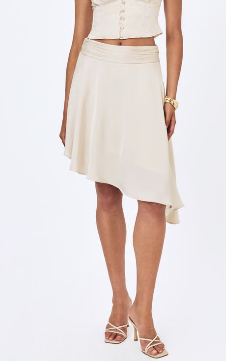 Galina Satin Asymmetrical Midi Skirt