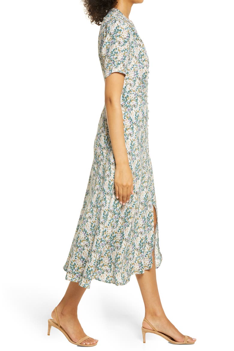 Floral Button Front Midi Dress, Alternate, color, TEAL MULTI FLORAL