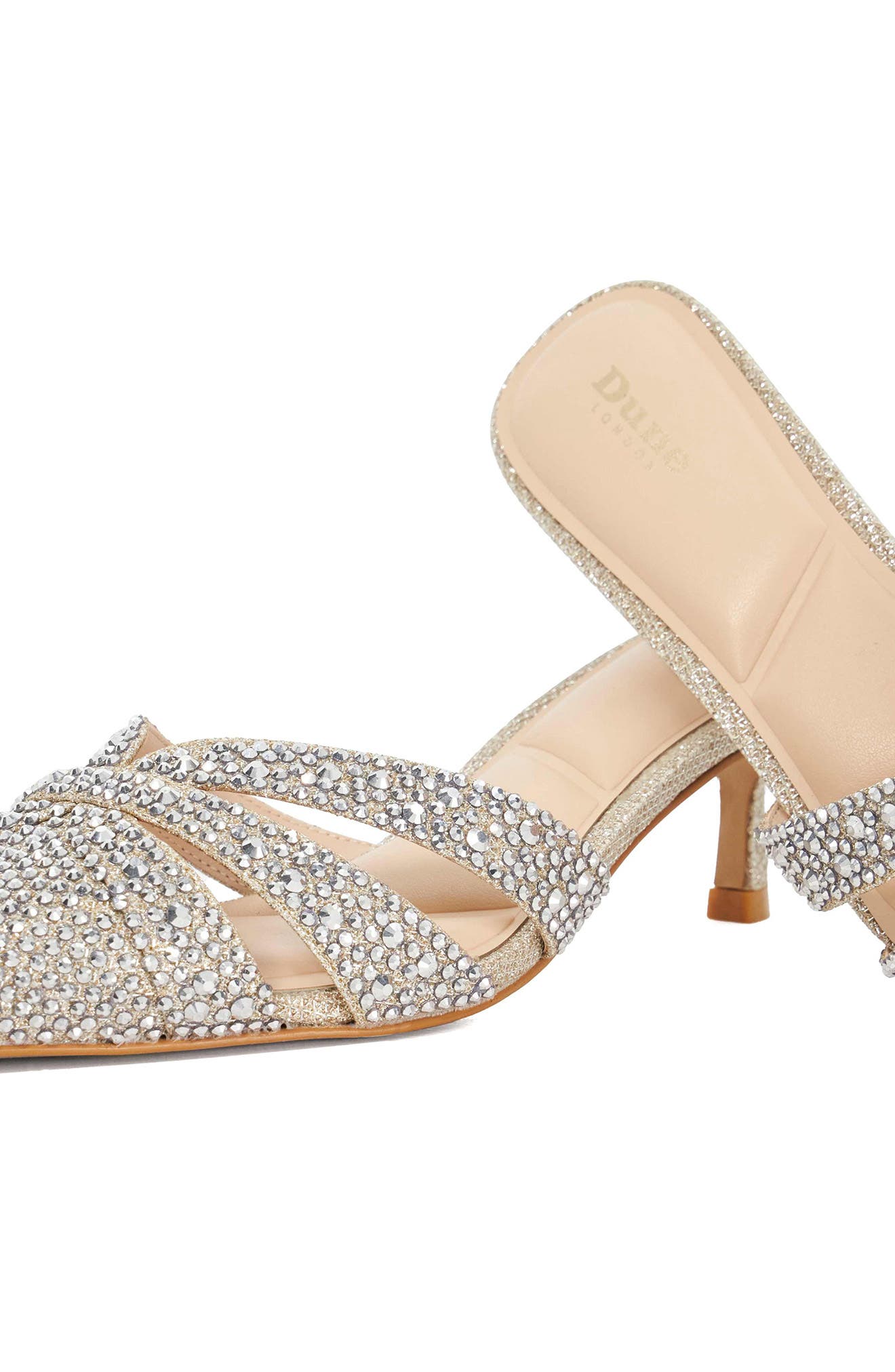 Dune London Calla Pointed Toe Kitten Heel Mule, Alternate, color, Gold