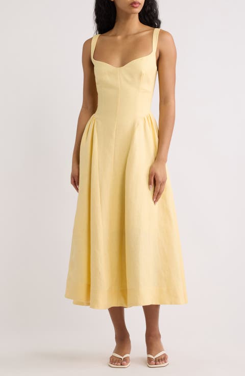 Birdie Fit & Flare Linen Midi Dress
