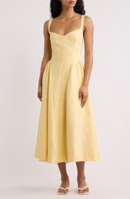 Reformation Birdie Fit & Flare Linen Midi Dress