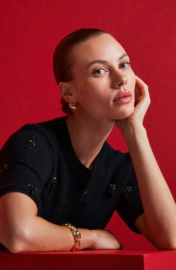 Embellished Short Sleeve Wool & Cashmere Sweater