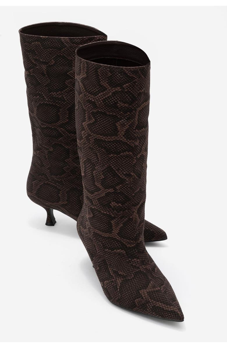 Prologue Shoes Crow Embossed Pointed Toe Boot, Alternate, color, Brown Pattern Faux Leather