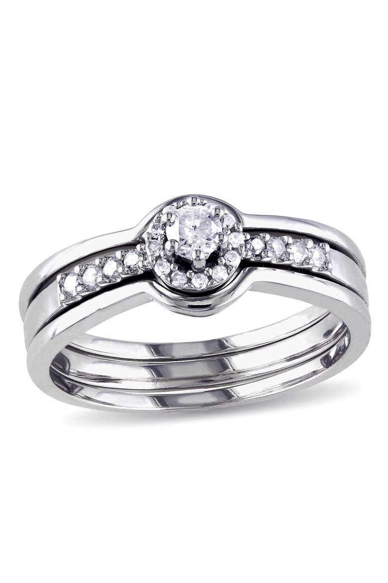 Diamond Halo 3-Piece Bridal Ring Set, Main, color, Sterling Silver