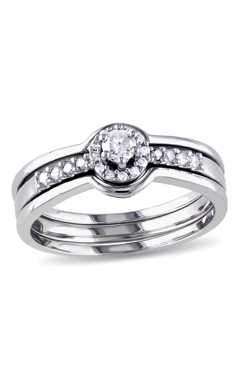 Julianna B. Diamond Halo 3-Piece Bridal Ring Set, Main, color, Sterling Silver