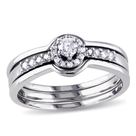 Diamond Halo 3-Piece Bridal Ring Set
