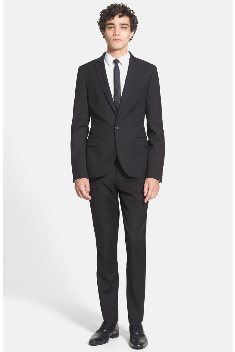 Black Textured Skinny Fit Suit Jacket, Alternate, color, BLACK