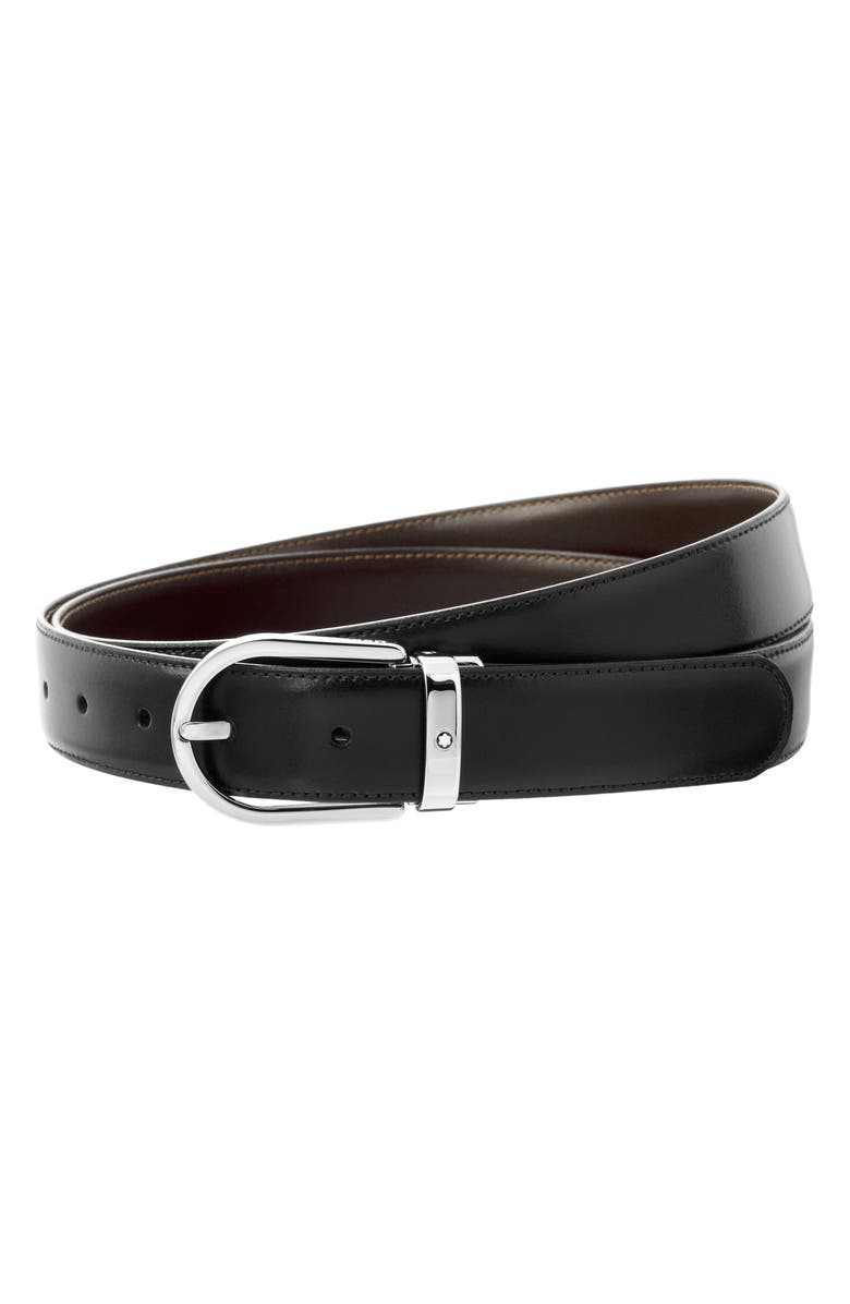 Montblanc Horseshoe Buckle Reversible Leather Belt, Main, color, Black