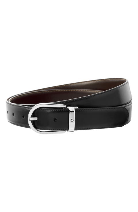 Horseshoe Buckle Reversible Leather Belt