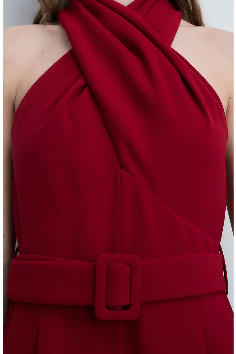 Cross Neck Belted Jumpsuit, Alternate, color, WINE