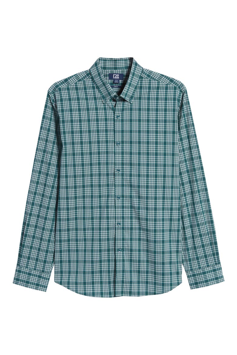 Soar Classic Fit Plaid Performance Button-Down Shirt, Alternate, color, SEAWEED