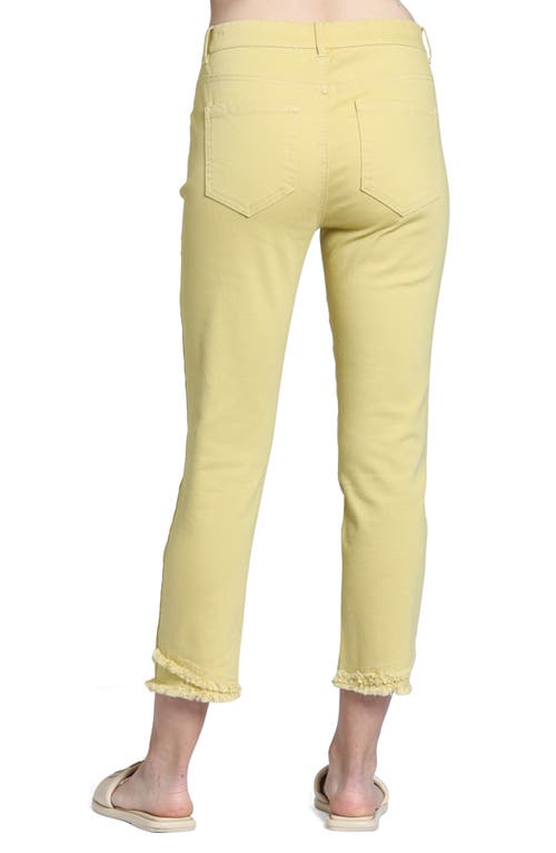 Apny Olivia Double Frayed Mid Rise Ankle Slim Jeans In Lemon Drop