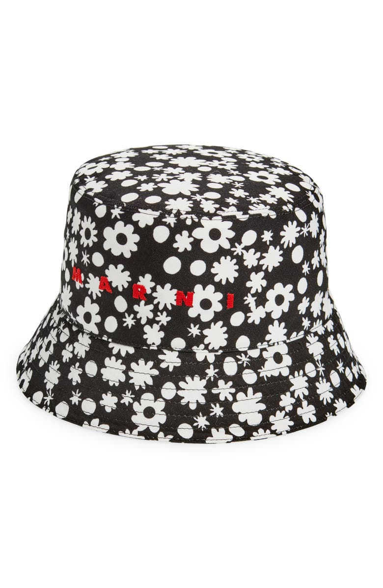 Marni Logo Embroidered Cotton Twill Bucket Hat, Main, color, 