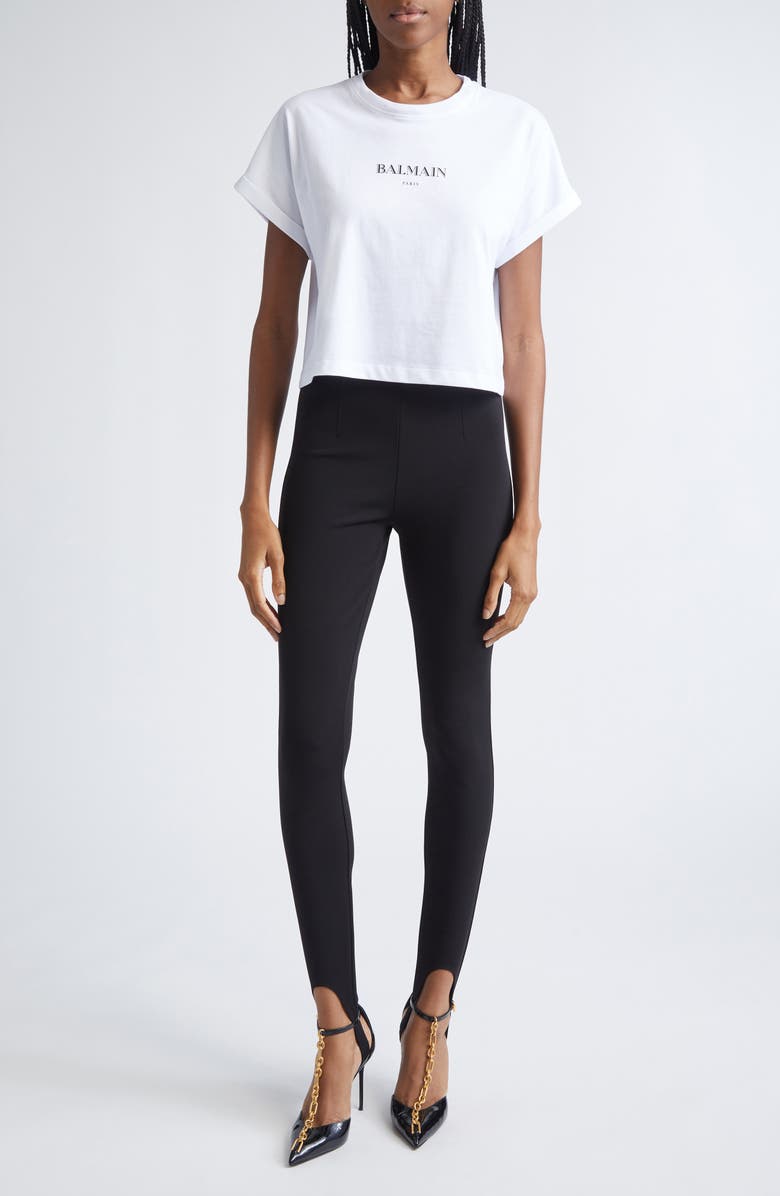 Balmain Zip Jersey Stirrup Leggings, Alternate, color, Black