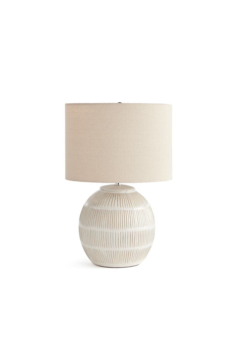 Antoni Hatch Mark Pattern Decorative Contemporary Table Lamp w/ Linen Shade, Main, color, White