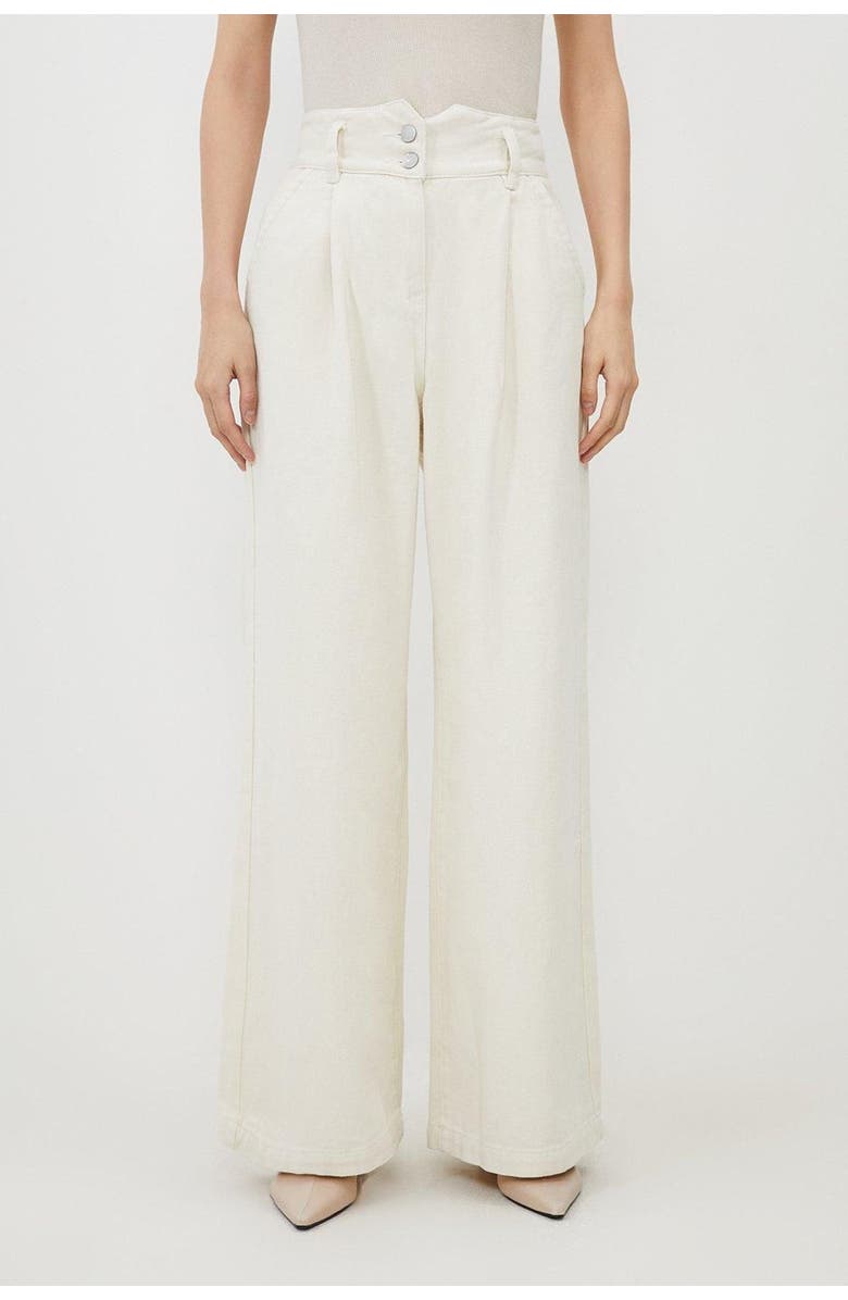 Karen Millen High Waisted Denim Wide Leg Jeans, Main, color, Cream