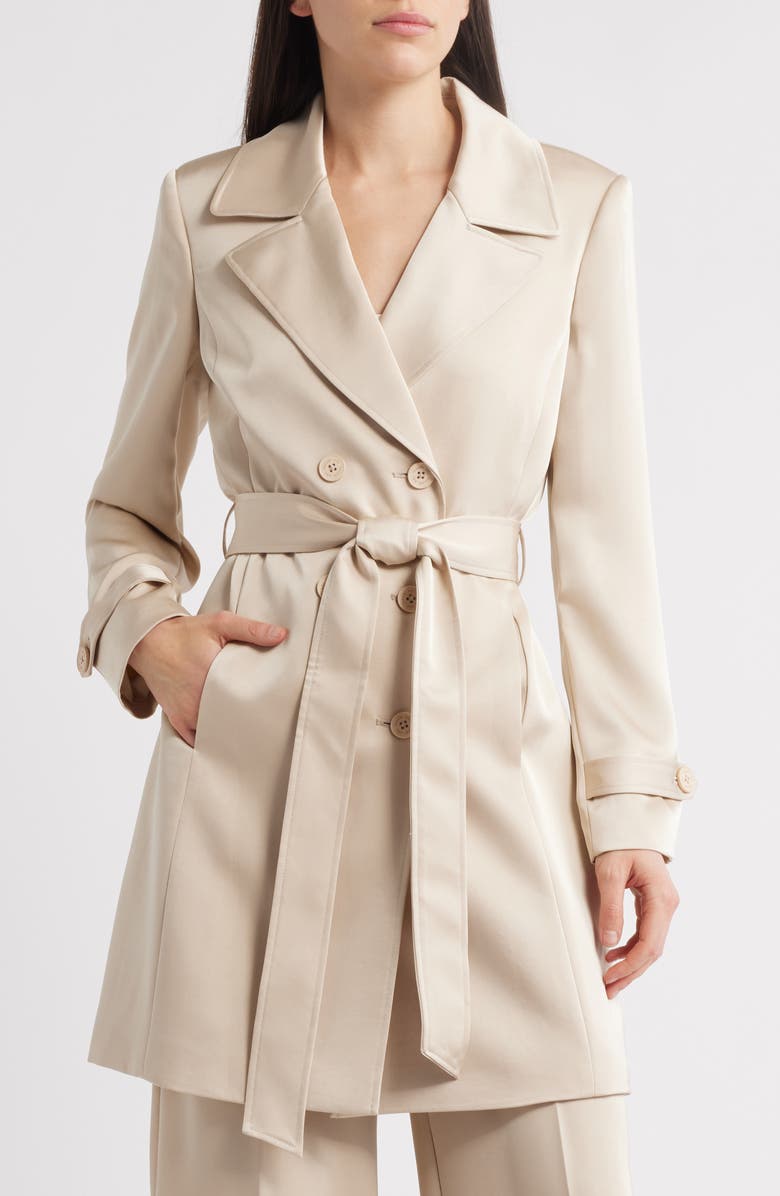 Tahari ASL Satin Trench Coat, Main, color, Sand
