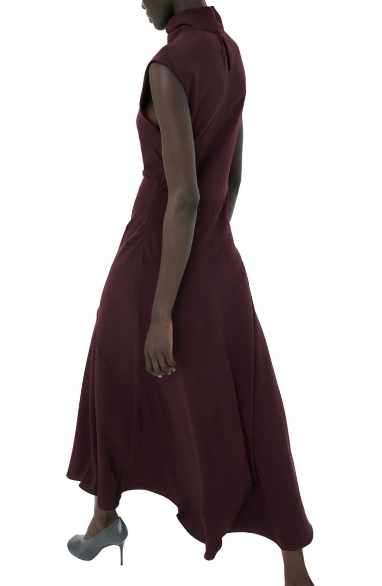 MANGO Drape Mock Neck Sleeveless Midi Dress, Alternate, color, Wine