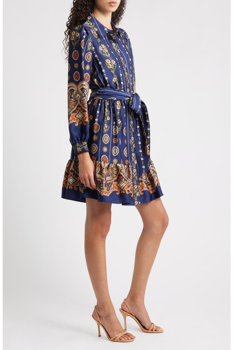 Medallion Print Long Sleeve Tie Waist Shirtdress, Alternate, color, DISTANT MOUNTAIN MULTI