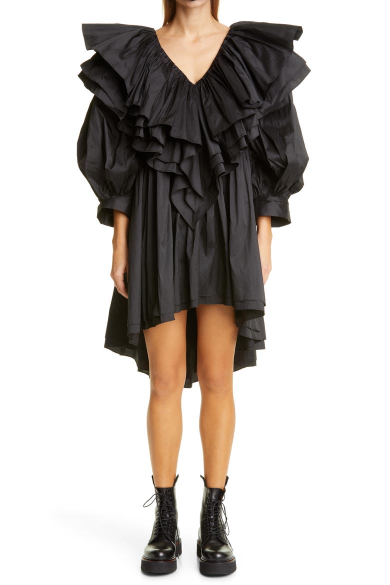 Taffeta Party Dress, Main, color, BLACK