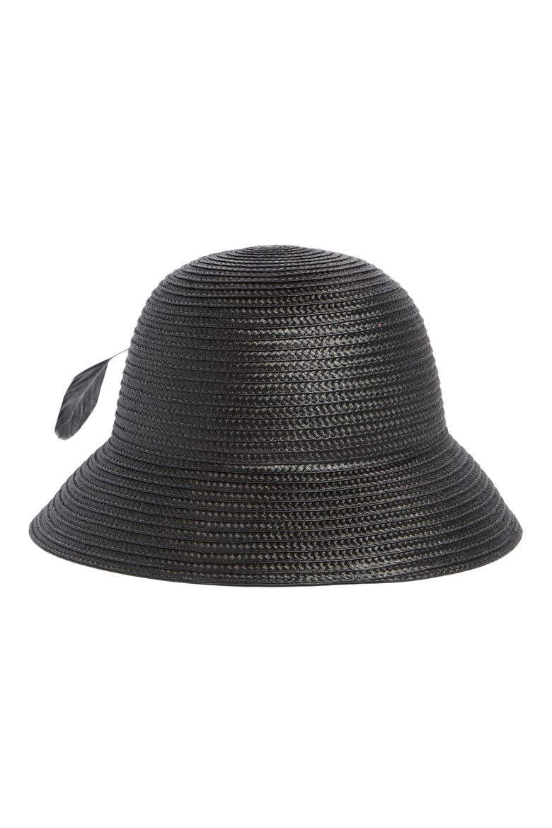 Braid Feather Bow Cloche, Alternate, color, BLACK