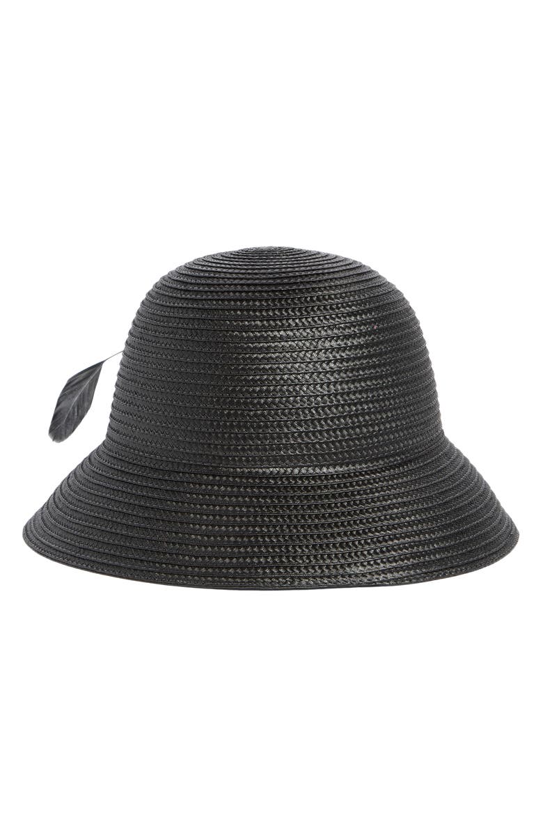 Collection XIIX Braid Feather Bow Cloche, Alternate, color, Black