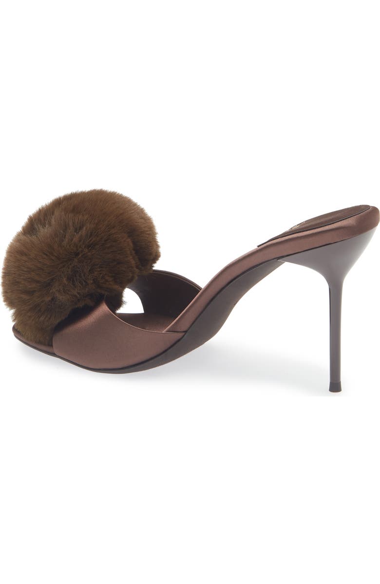 Jeffrey Campbell Shopaholic Faux Fur Pom Slide Sandal, Alternate, color, Brown Satin Combo