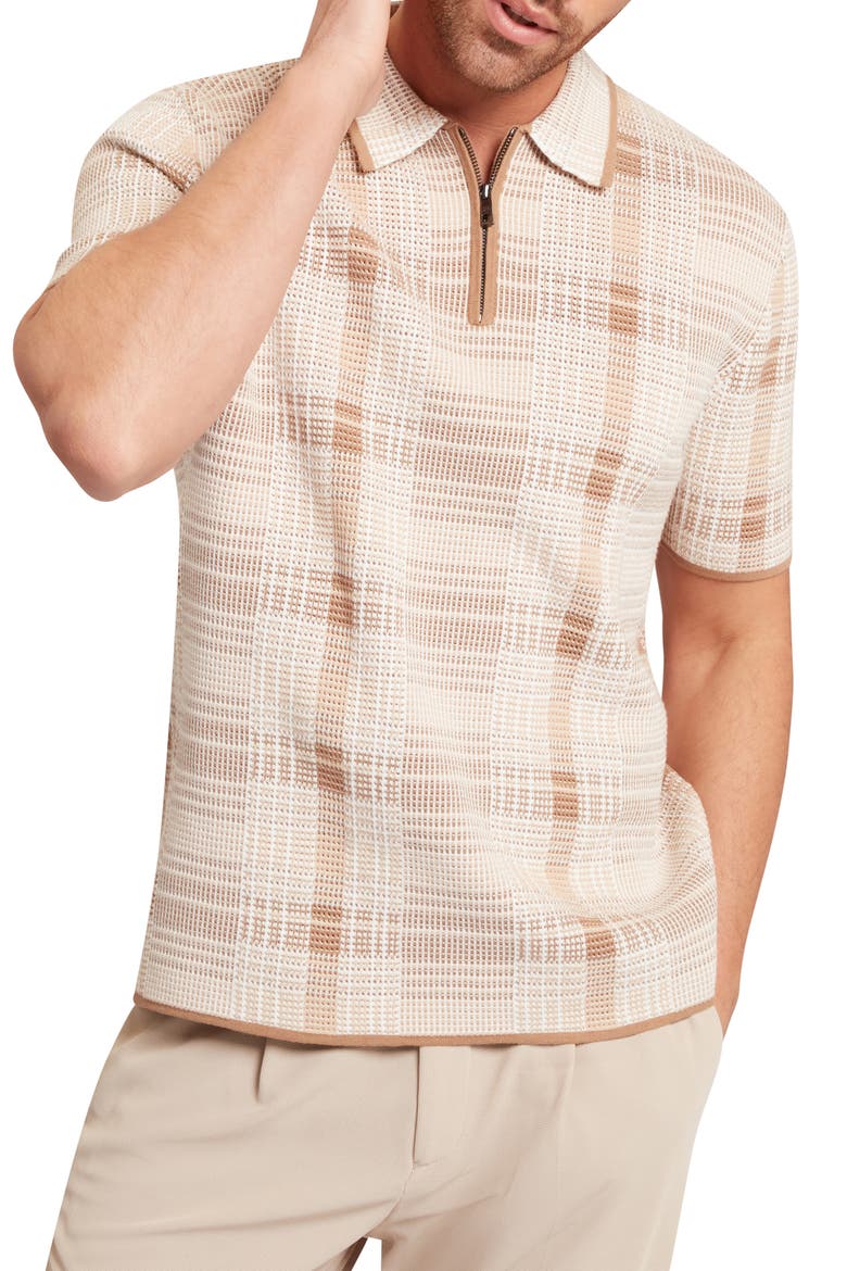 Halpirt Check Quarter Zip Polo, Main, color, TAUPE