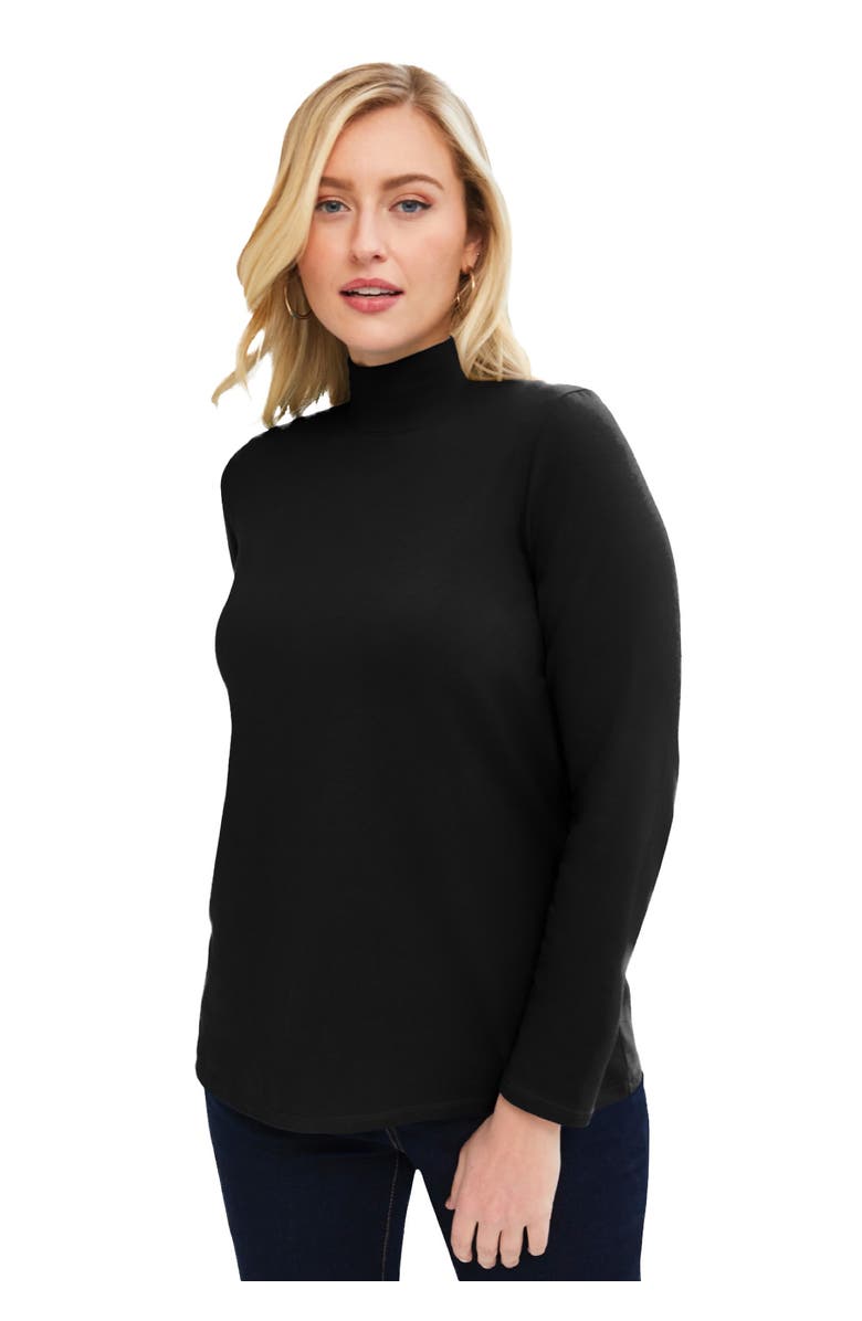 Jessica London Long Sleeve Mockneck Tee, Main, color, Black