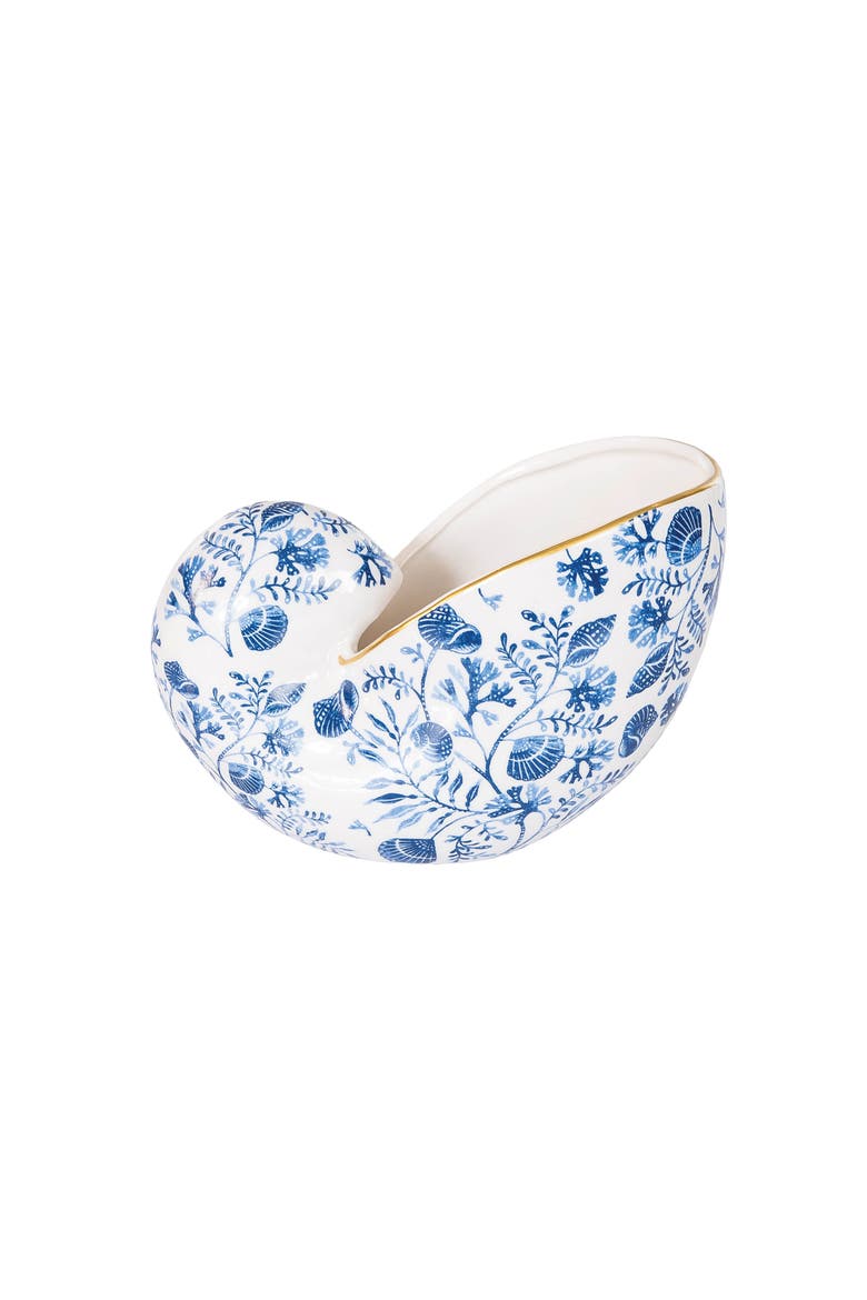 Chinoiserie Nautilus Shell Decorative Figurine 7.16", Main, color, Blue