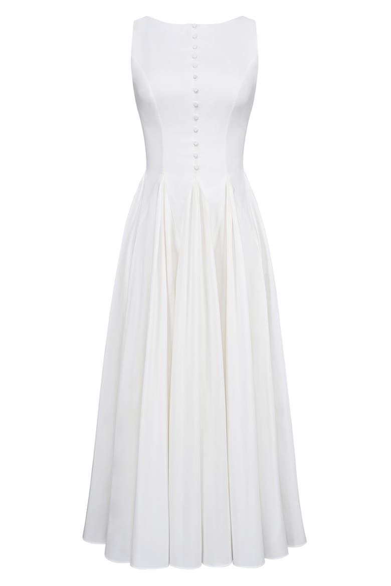 Azalina Pleated Cotton Midi Dress, Alternate, color, WHITE