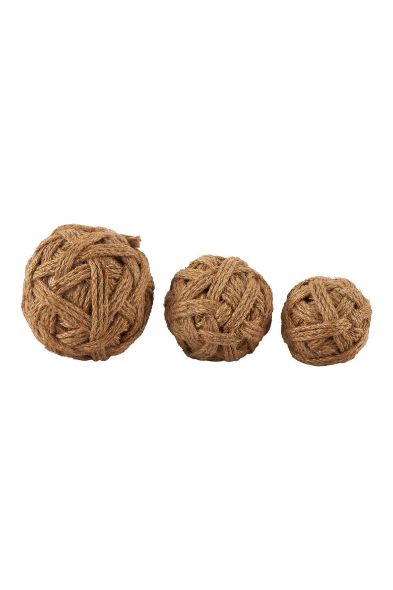 3-Piece Brown Jute Rope Decorative Orbs, Main, color, BROWN