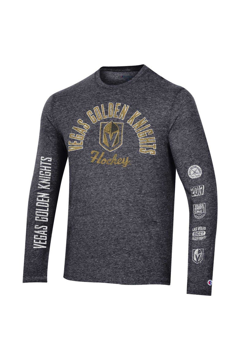 Men's Champion Black Vegas Golden Knights Multi-Logo Tri-Blend Long Sleeve T-Shirt, Alternate, color, Black