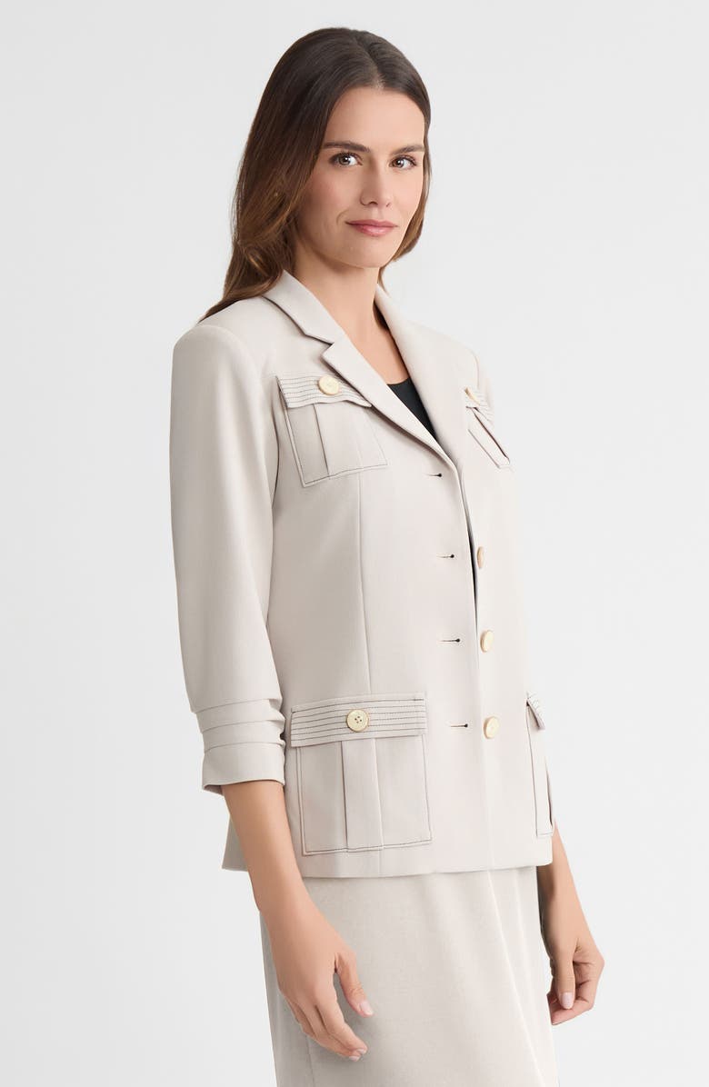 Ming Wang Heritage Stretch Deco Crepe Scrunch Sleeve Jacket, Alternate, color, Limestone/Black