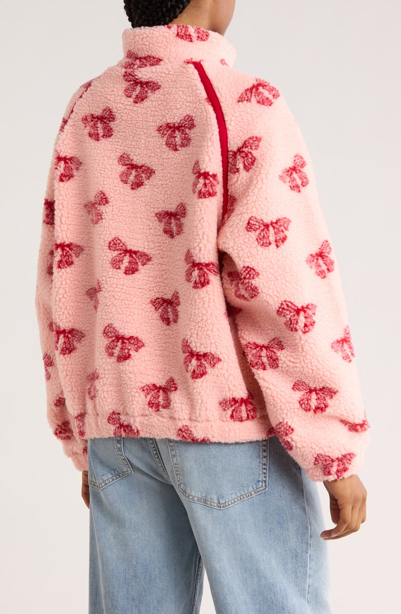 RDI Bow Faux Shearling Zip Jacket, Alternate, color, Coral Pink